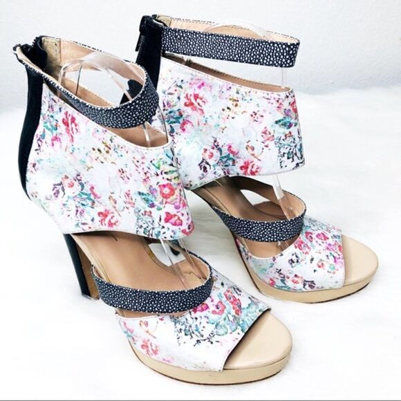 Nicole Miller Floral Cuff Ankle Platform Heels Sandals 9 - Picture 5 of 11